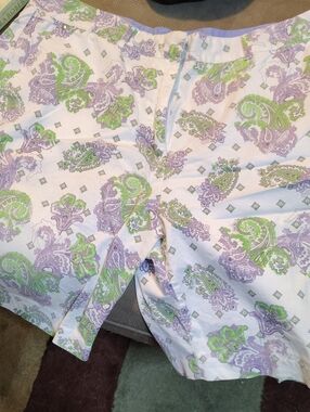 Allyson Whitmore White Paisley Shorts with Lavender and Lime Accents